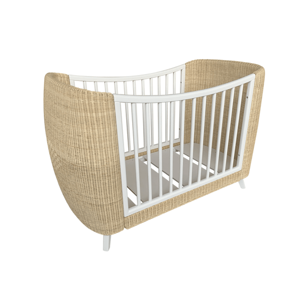 Theo Bebe Patut din lemn si ratan, pentru bebe, Coquillage Alb / Natural