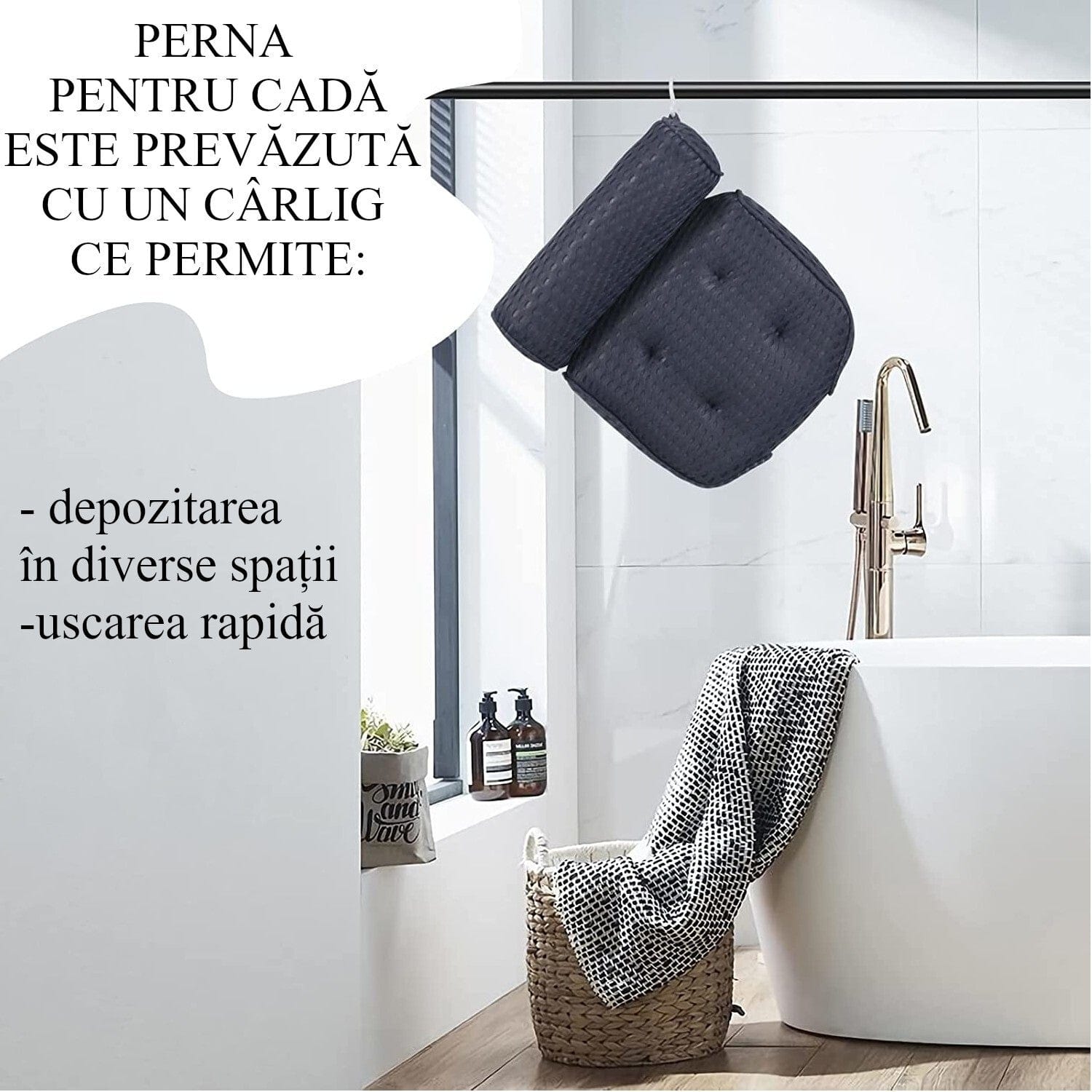 Perna de baie pentru cada, cu 6 ventuze de prindere, 4D Air Mesh Technology Gri, 35 x 35 cm (4)