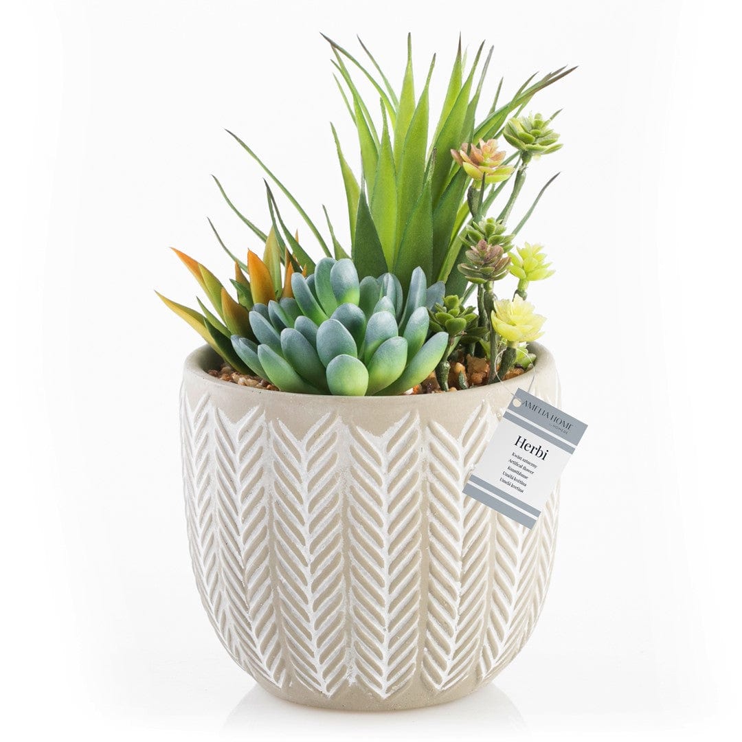 Decoking Planta artificiala in ghiveci, Herbi Bej / Verde, H24,5 cm