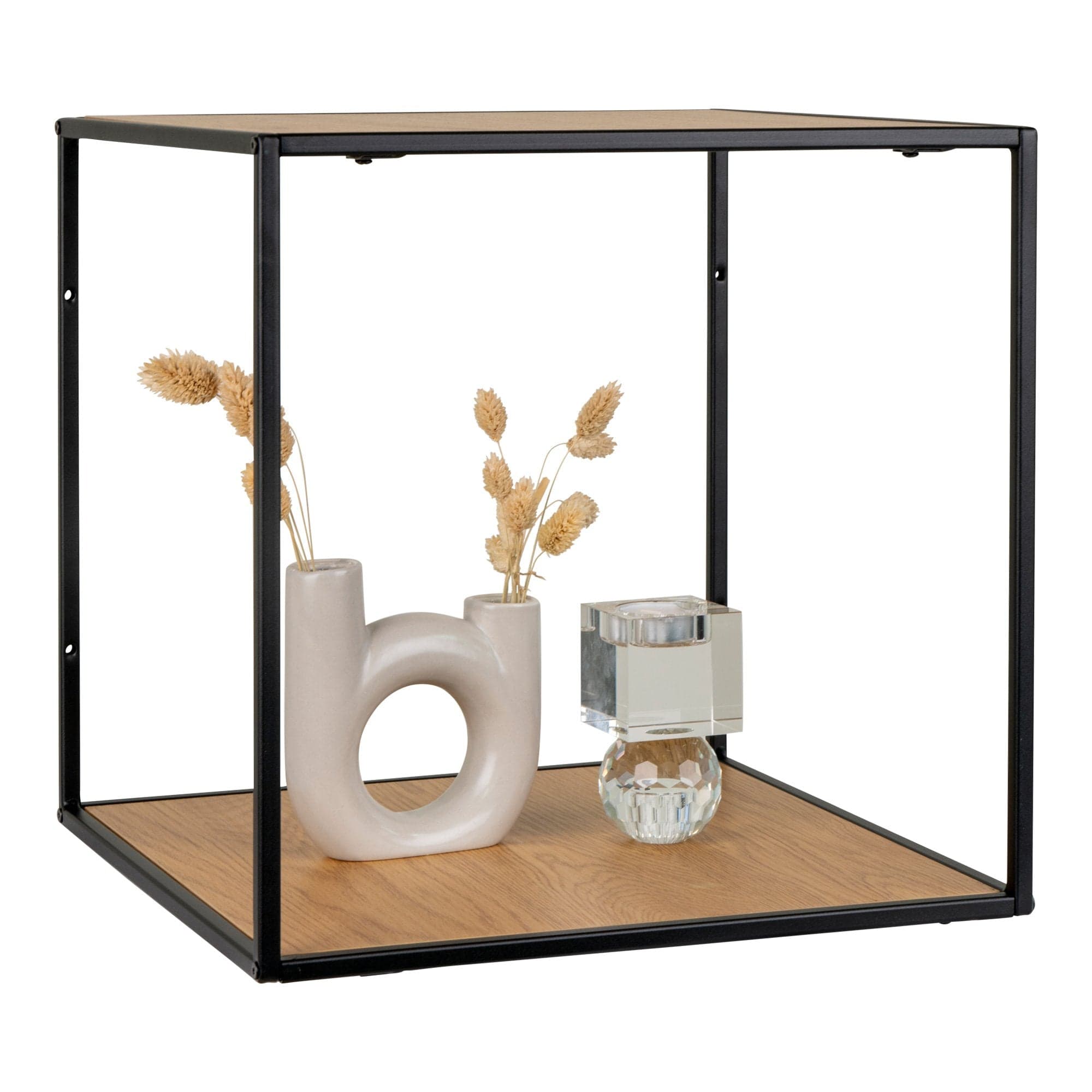 Raft suspendat din pal si metal, Vita Natural / Negru, l35xA15xH60 cm