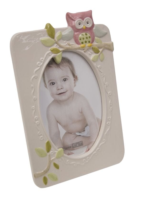 BFSummer Rama foto decorativa, din portelan Owl Bej, 15,8 x 23,9 cm