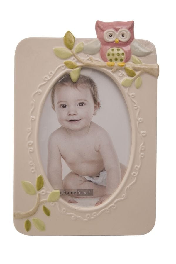 BFSummer Rama foto decorativa, din portelan Owl Bej, 15,8 x 23,9 cm