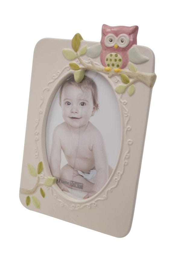 BFSummer Rama foto decorativa, din portelan Owl Bej, 15,8 x 23,9 cm