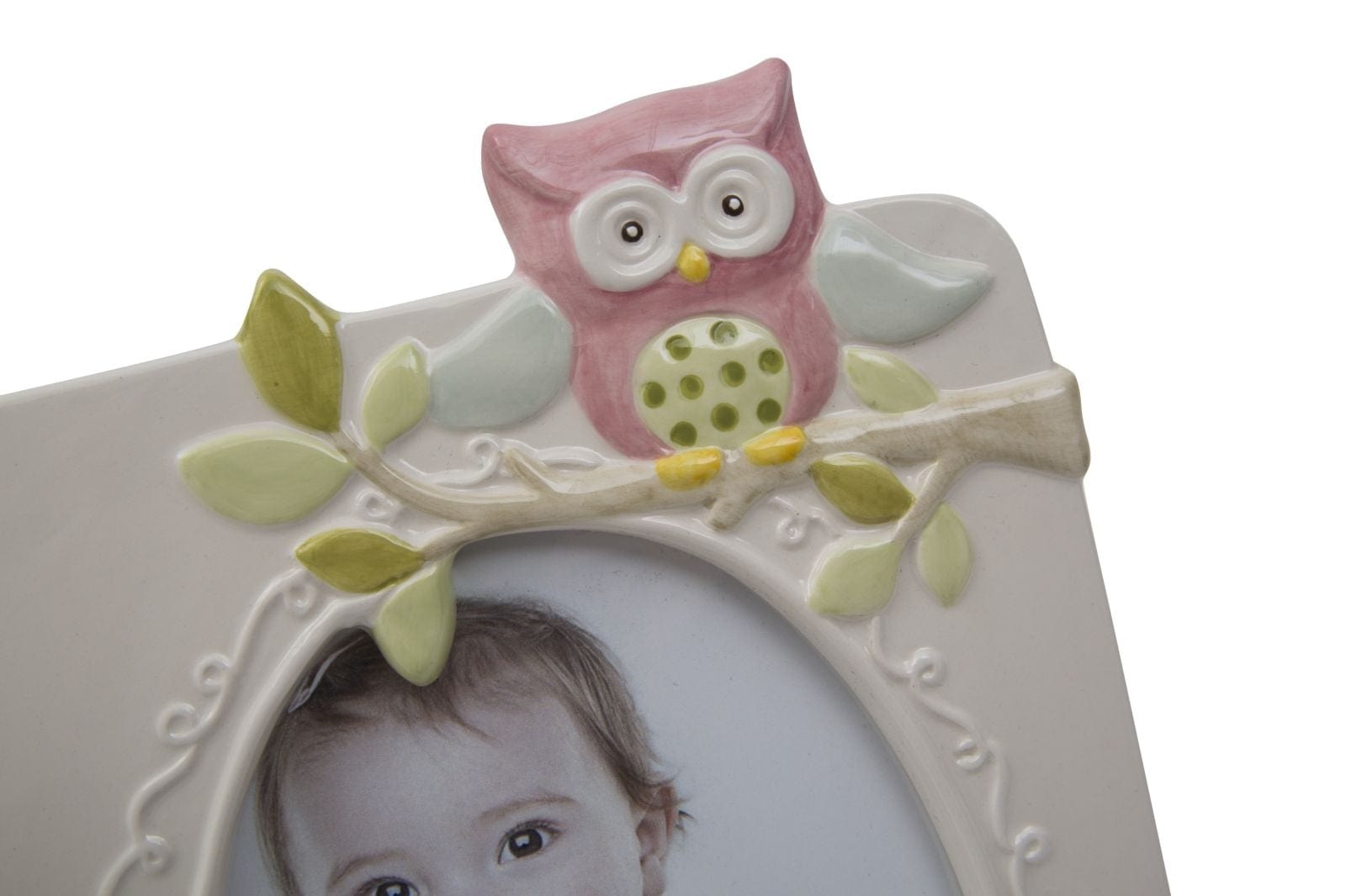 BFSummer Rama foto decorativa, din portelan Owl Bej, 15,8 x 23,9 cm