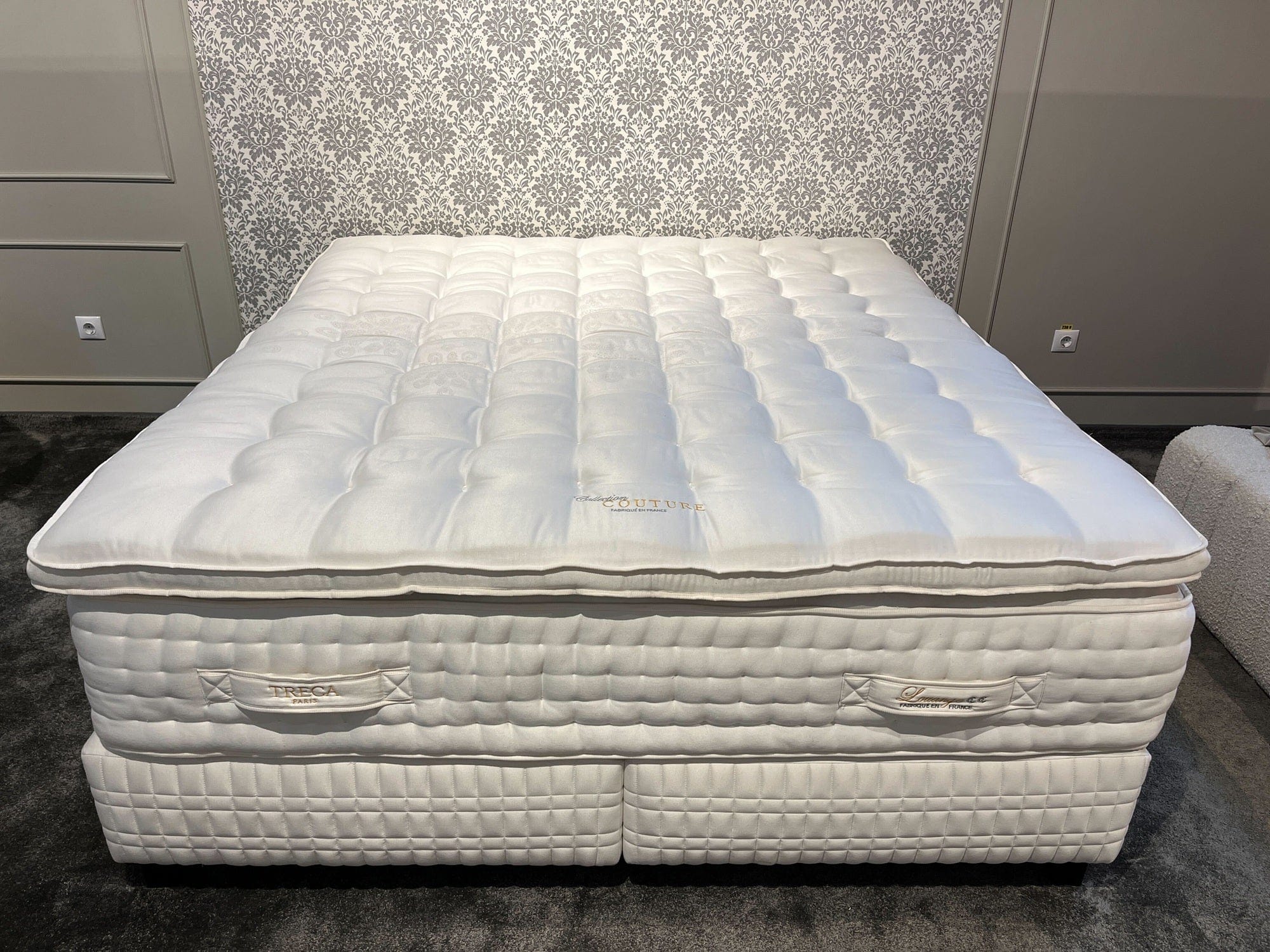 TRECA Saltea Couture Louange, 33 cm Grosime cu Rama de Pat si Topper H 10 cm inclus, 200 x 180 cm, Tréca Paris