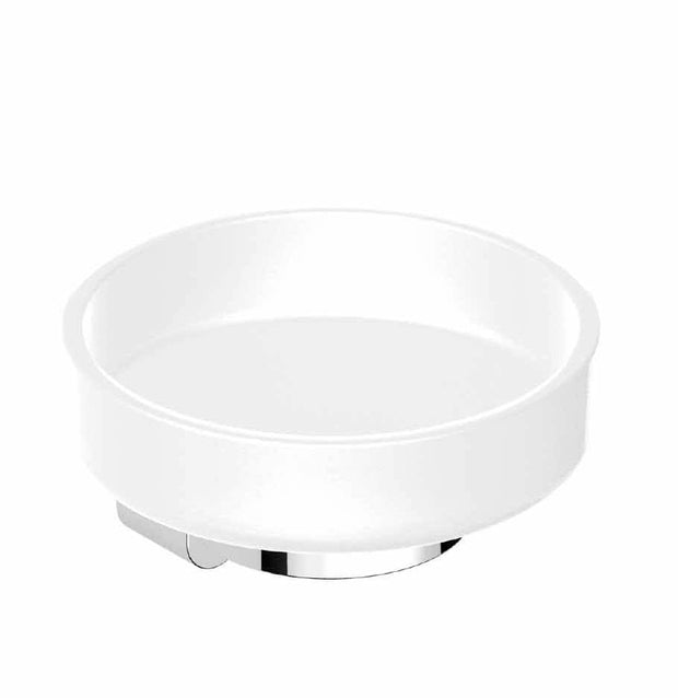 Sapuniera din sticla si metal, Creta Alb / Crom, Ø12xH8 cm