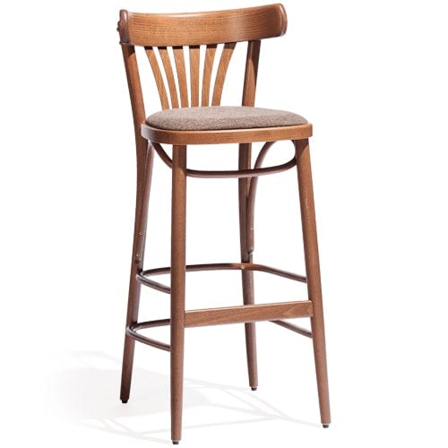 Scaun de bar din lemn de fag, tapitat cu stofa 56 Natural, l44,5xA47xH102 cm