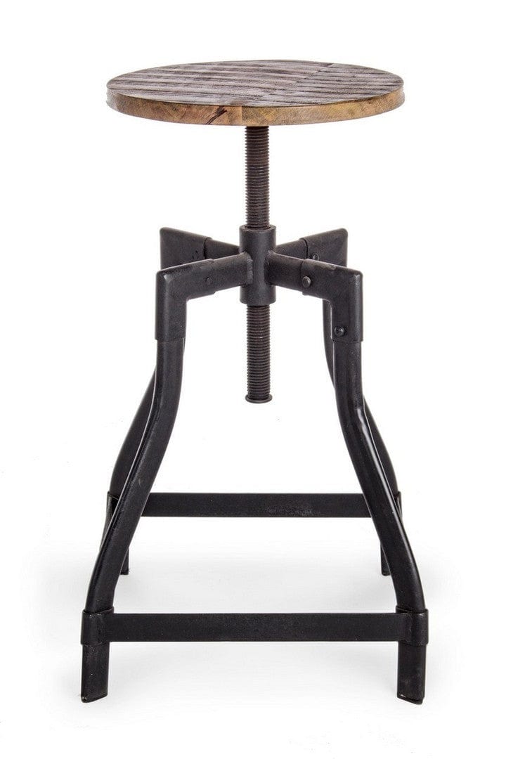 Scaun de bar din lemn si metal, Revolve Natural / Negru, Ø35xH48 cm (2)