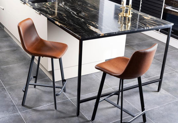 Actona Scaun de bar tapitat cu piele ecologica, I_Oregon Maro / Negru, l43,5xA50xH91,5 cm