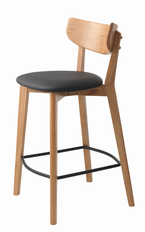 Unique Furniture A/S Scaun de bar tapitat cu piele ecologica si picioare din lemn, Pero Negru / Stejar, l71xA57xH93,2 cm