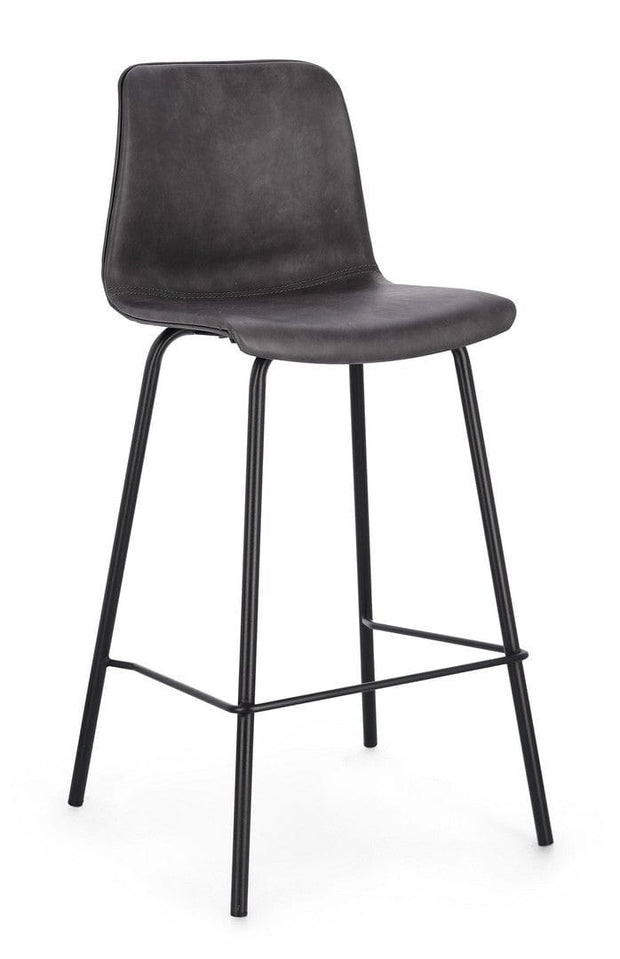 Scaun de bar tapitat cu piele ecologica si picioare metalice, Kyra Antracit, l38xA44,5xH93 cm