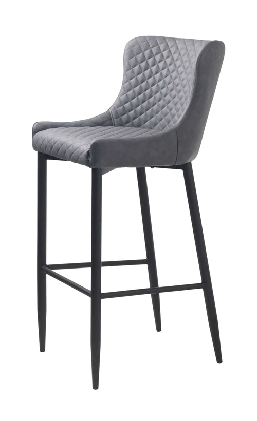 Unique Furniture A/S Scaun de bar tapitat cu piele ecologica si picioare metalice, Ottowa Gri / Negru, l70xA57xH105 cm