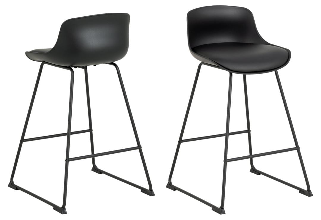 Actona Scaun de bar tapitat cu piele ecologica, Tina Negru, l50xA49xH84 cm