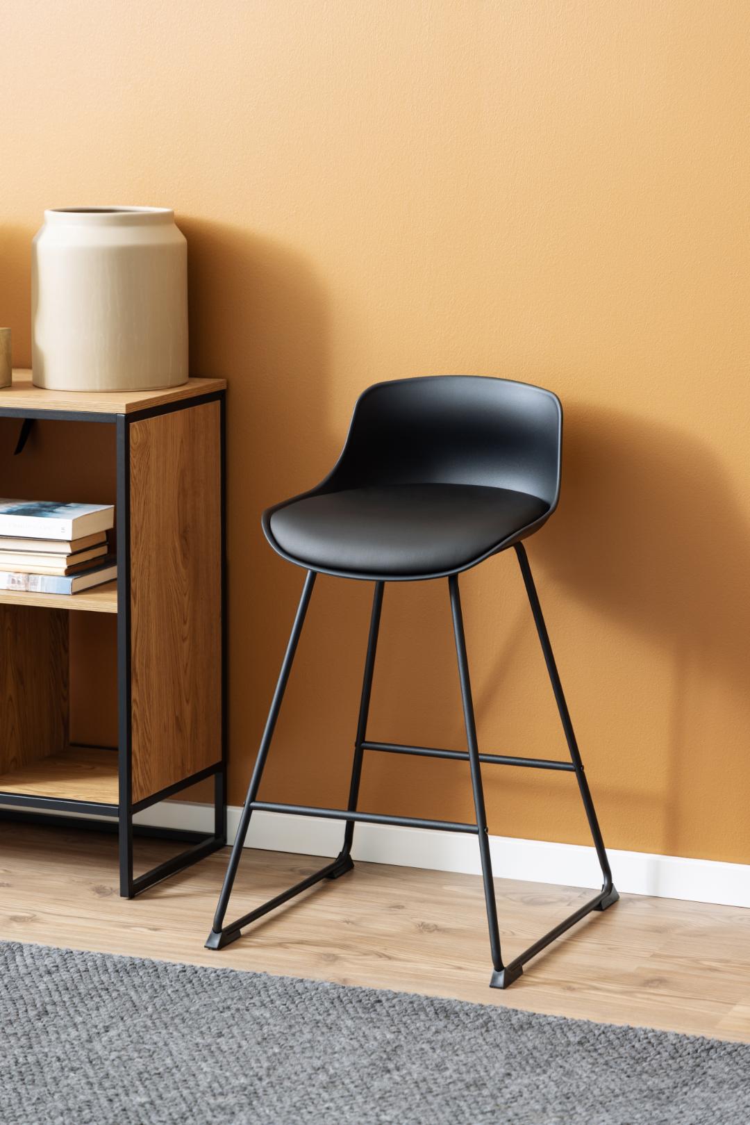 Actona Scaun de bar tapitat cu piele ecologica, Tina Negru, l50xA49xH84 cm