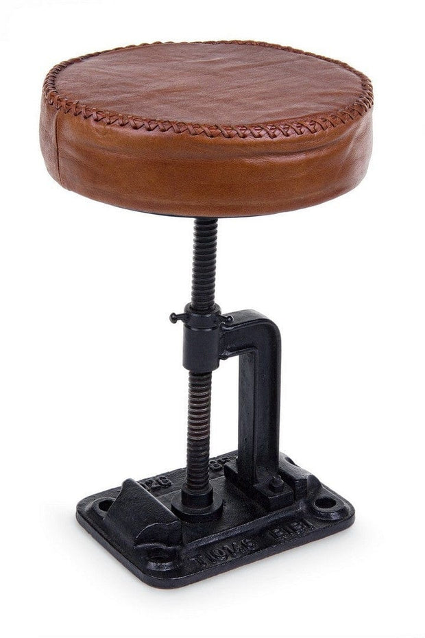 Scaun de bar tapitat cu piele naturala, Charleston Round Maro / Negru, Ø30xH46 cm