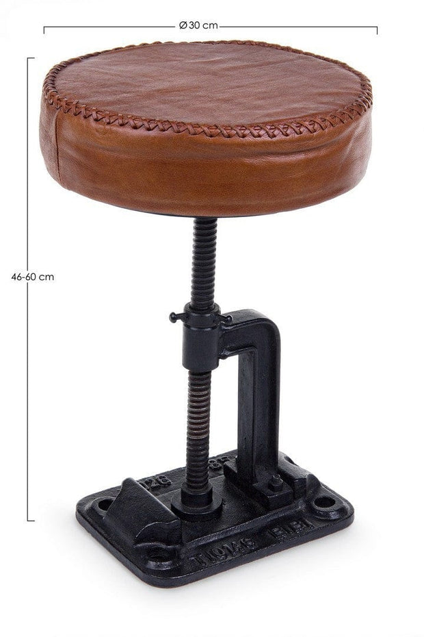 Scaun de bar tapitat cu piele naturala, Charleston Round Maro / Negru, Ø30xH46 cm (1)