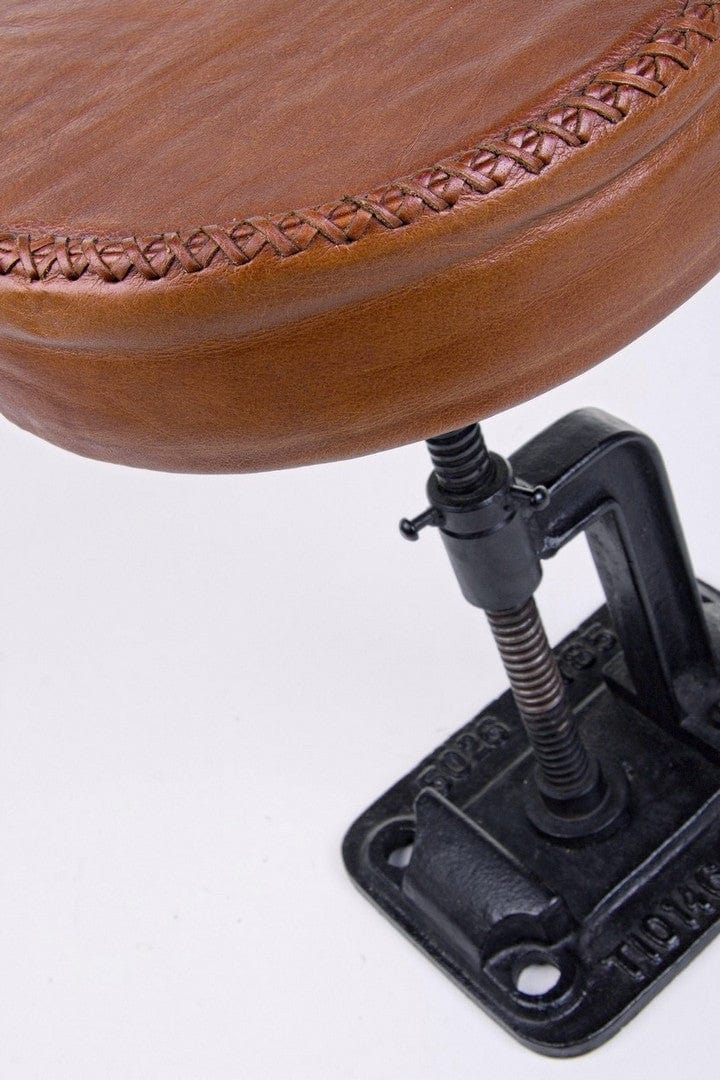 Scaun de bar tapitat cu piele naturala, Charleston Round Maro / Negru, Ø30xH46 cm (3)