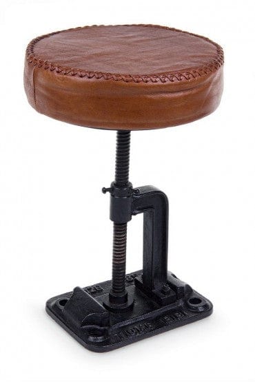 Scaun de bar tapitat cu piele naturala, Charleston Round Maro / Negru, Ø30xH46 cm (5)