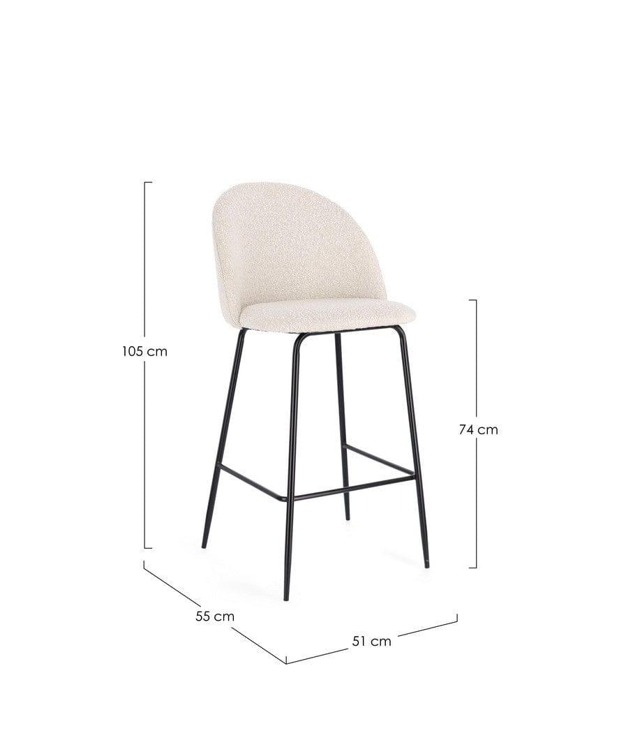 Scaun de bar tapitat cu stofa si picioare metalice, Carry Ivoir / Negru, l51xA55xH105 cm (2)