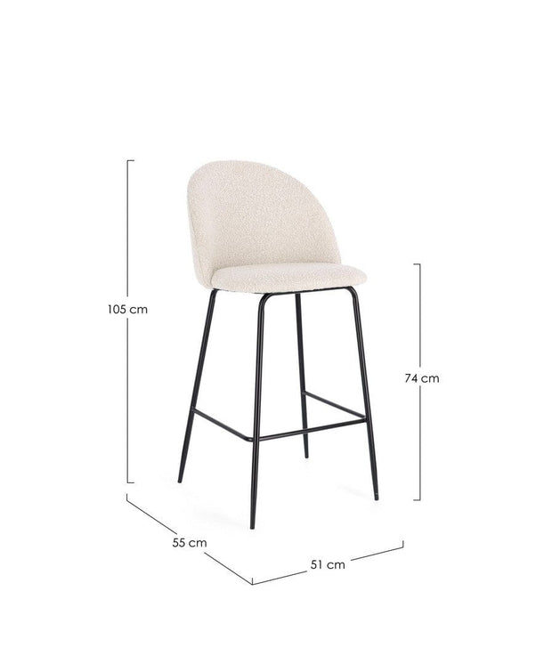 Scaun de bar tapitat cu stofa si picioare metalice, Carry Ivoir / Negru, l51xA55xH105 cm (2)