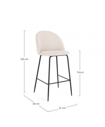 Scaun de bar tapitat cu stofa si picioare metalice, Carry Ivoir / Negru, l51xA55xH105 cm (10)