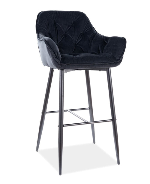 Scaun de bar tapitat cu stofa si picioare metalice Clyde H-1 Velvet Negru, l56xA40xH105 cm