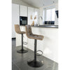 House Nordic Scaun de bar tapitat cu stofa si picioare metalice, Middelfart Grej / Negru, l43xA34xH88-108 cm