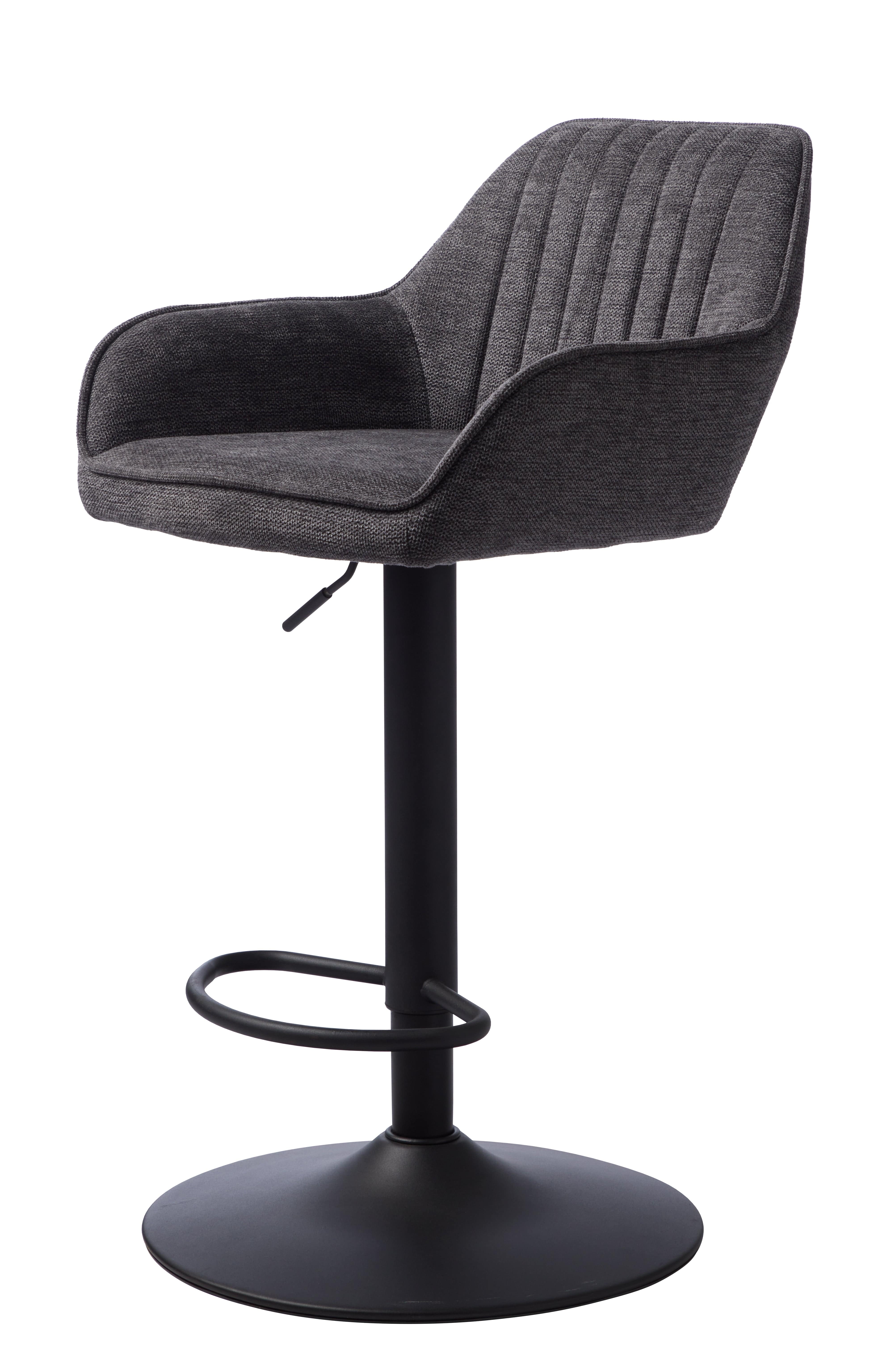 Unique Furniture A/S Scaun de bar tapitat cu stofa si picioare metalice, Nolan Gri Inchis / Negru, l67xA57xH88,5-103,5 cm