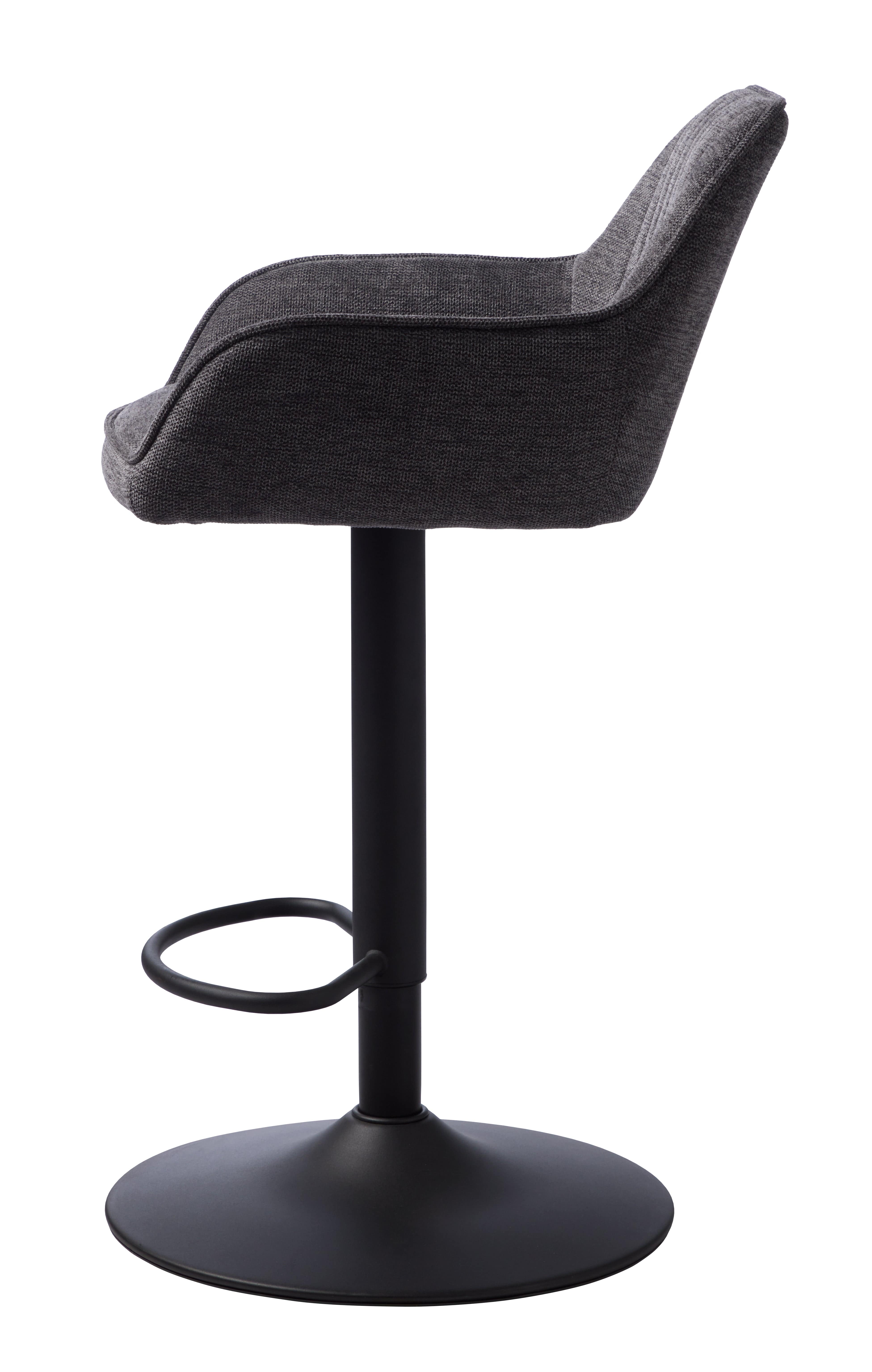 Unique Furniture A/S Scaun de bar tapitat cu stofa si picioare metalice, Nolan Gri Inchis / Negru, l67xA57xH88,5-103,5 cm
