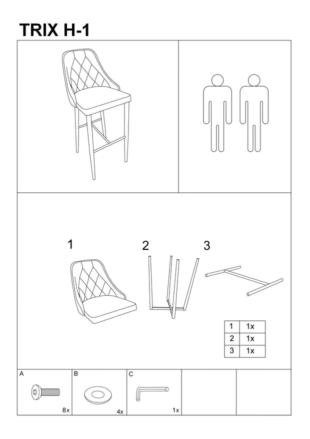 BFSummer Scaun de bar tapitat cu stofa si picioare metalice Trisha B H-1 Velvet Negru, l45xA42xH109 cm