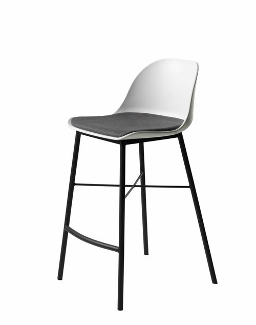 Unique Furniture A/S Scaun de bar tapitat cu stofa si picioare metalice, Whistler Alb / Negru, l75xA57xH93 cm