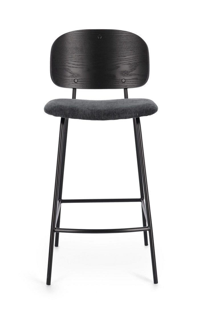 Scaun de bar tapitat cu stofa, Sienna Gri Inchis, l43,5xA52,5xH93,5 cm (3)