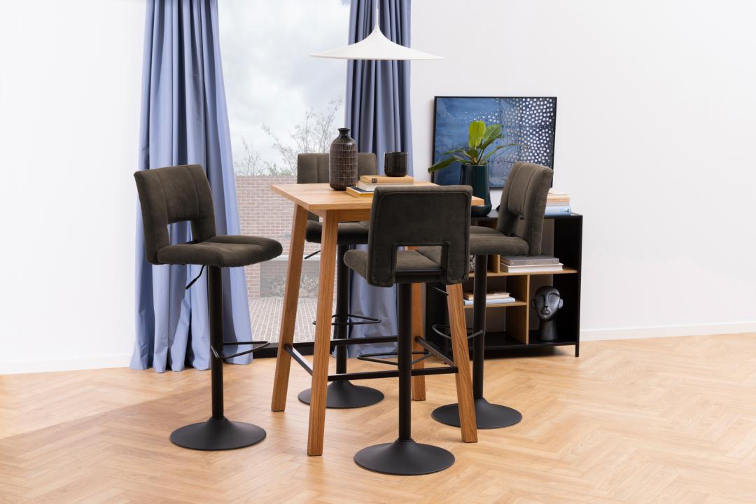 Actona Scaun de bar tapitat cu stofa, Sylvia Antracit / Negru, l41,5xA52xH115 cm