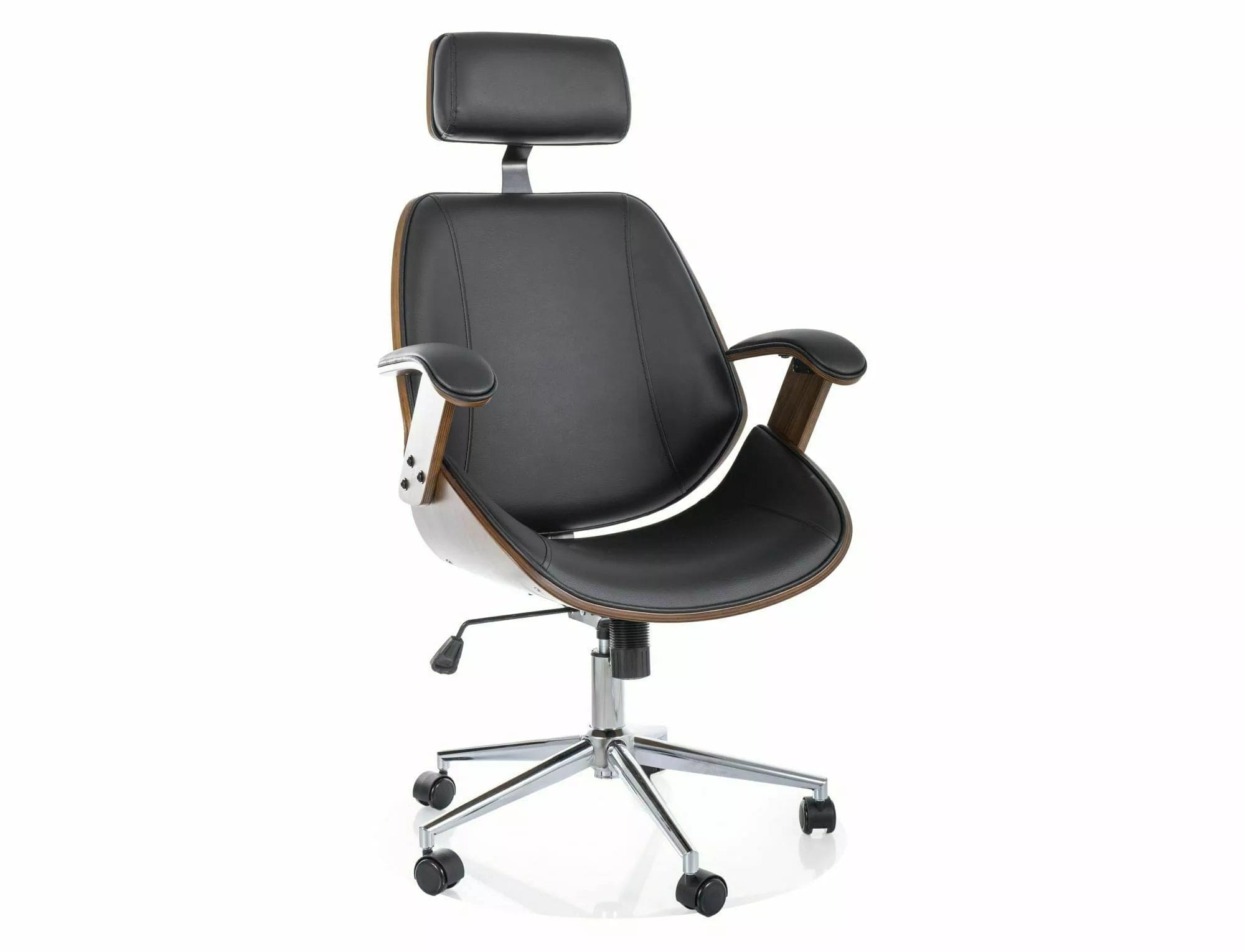 Scaun de birou tapitat cu piele ecologica, Kansas Negru / Nuc / Argintiu, l62xA44xH117 cm