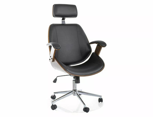 Scaun de birou tapitat cu piele ecologica, Kansas Negru / Nuc / Argintiu, l62xA44xH117 cm