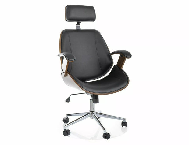 Scaun de birou tapitat cu piele ecologica, Kansas Negru / Nuc / Argintiu, l62xA44xH117 cm