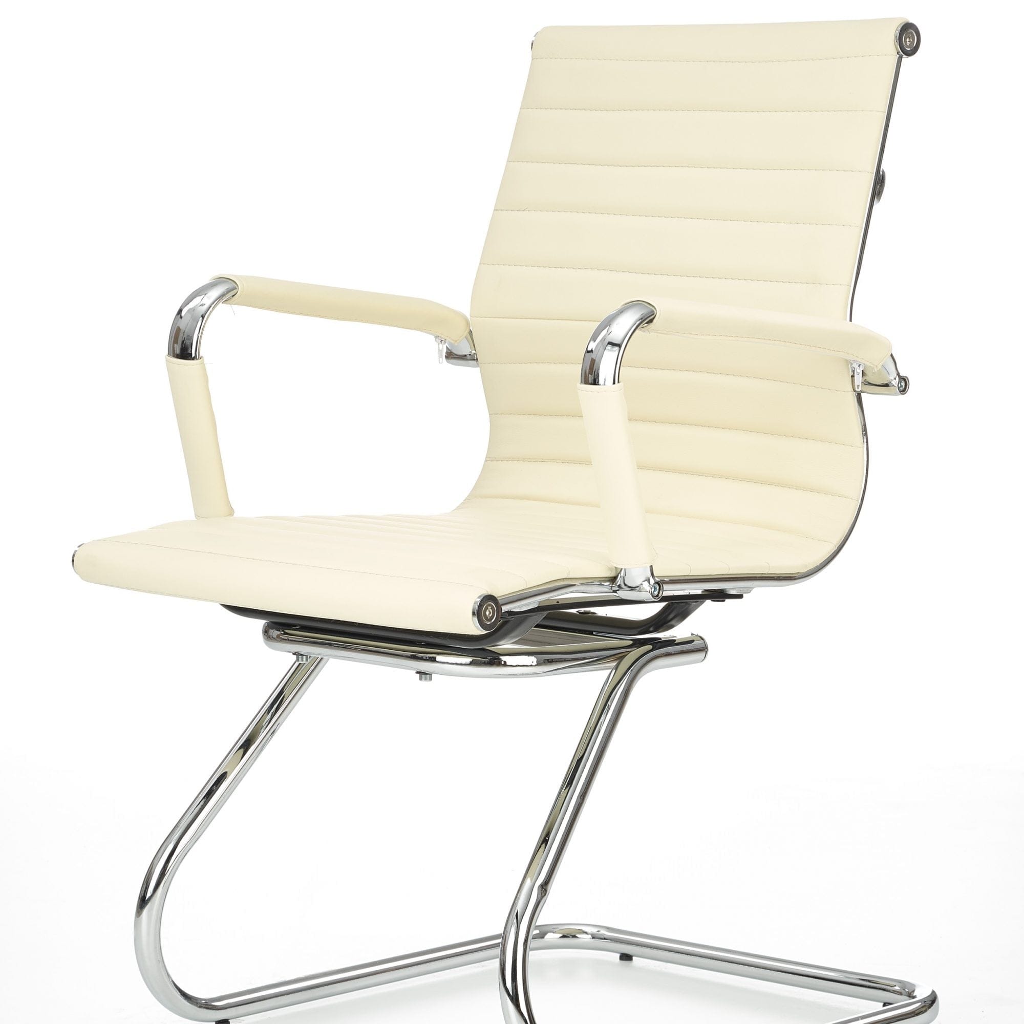 Scaun de birou tapitat cu piele ecologica, Priscila Skid Crem / Crom, l58xA60xH88 cm (2)