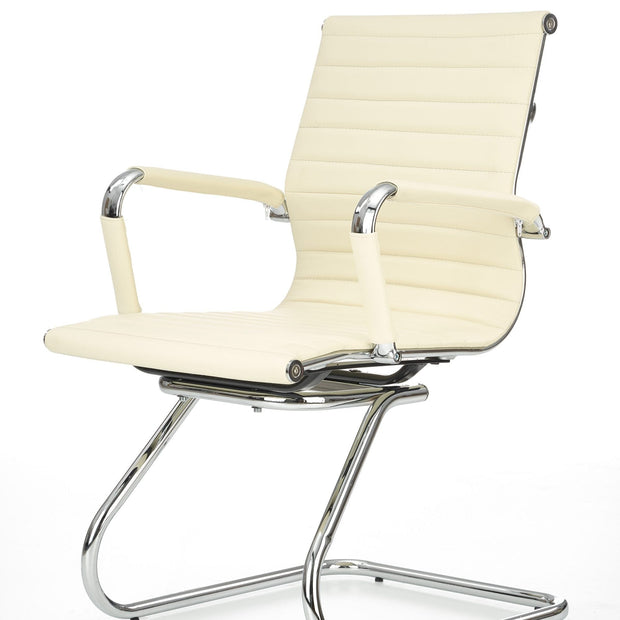 Scaun de birou tapitat cu piele ecologica, Priscila Skid Crem / Crom, l58xA60xH88 cm (2)