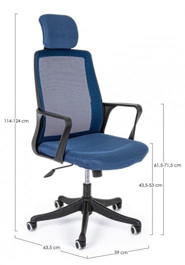 Scaun de birou tapitat cu stofa, Laurent Albastru, l59xA63,5xH114 cm (10)