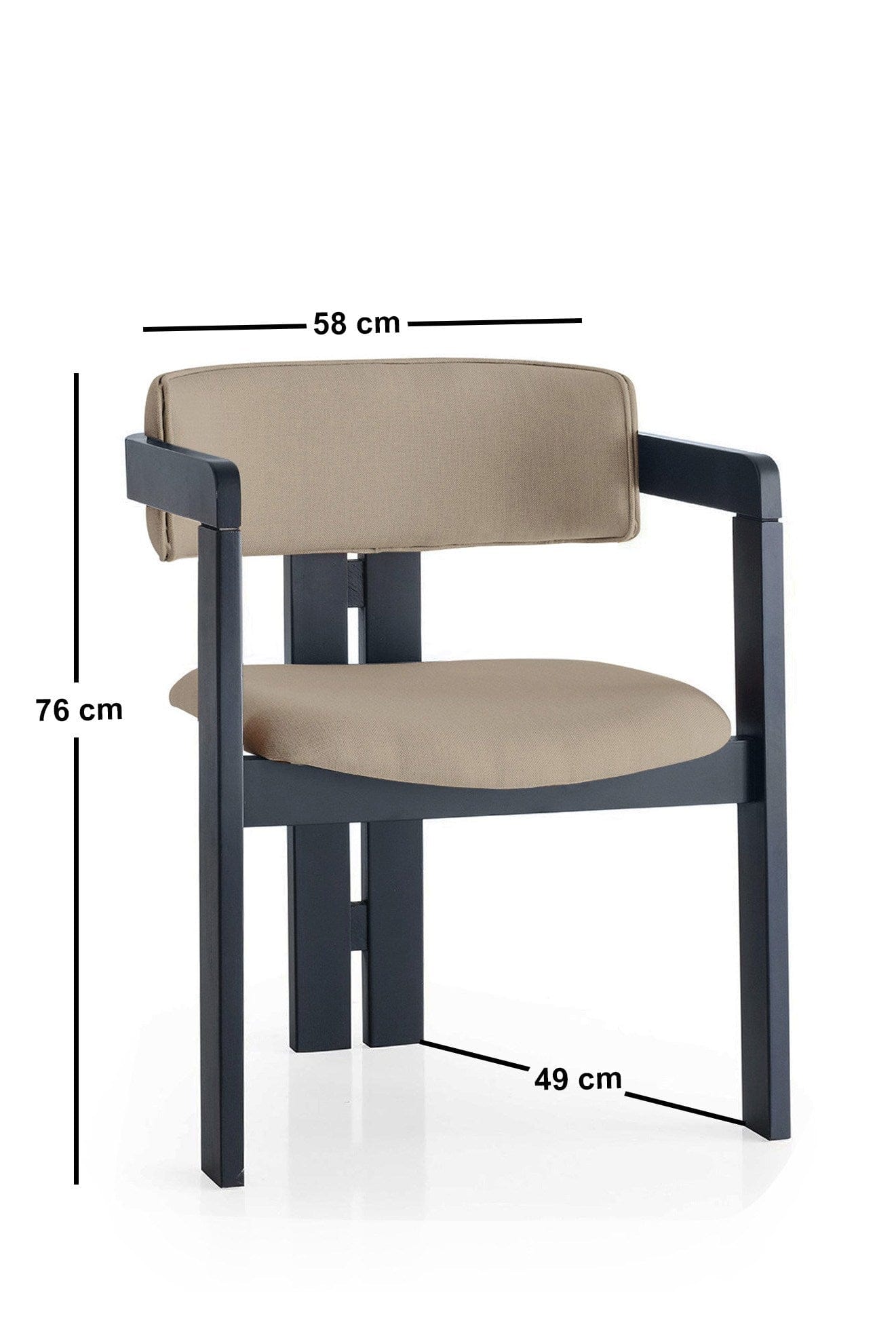 Scaun din lemn, tapitat cu stofa CO-002 Bej / Negru, l58xA49xH76 cm (3)
