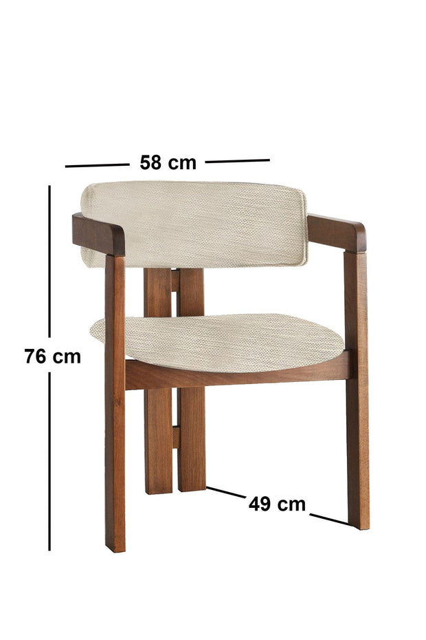 Scaun din lemn, tapitat cu stofa CO-015 Crem / Nuc, l58xA49xH76 cm (3)