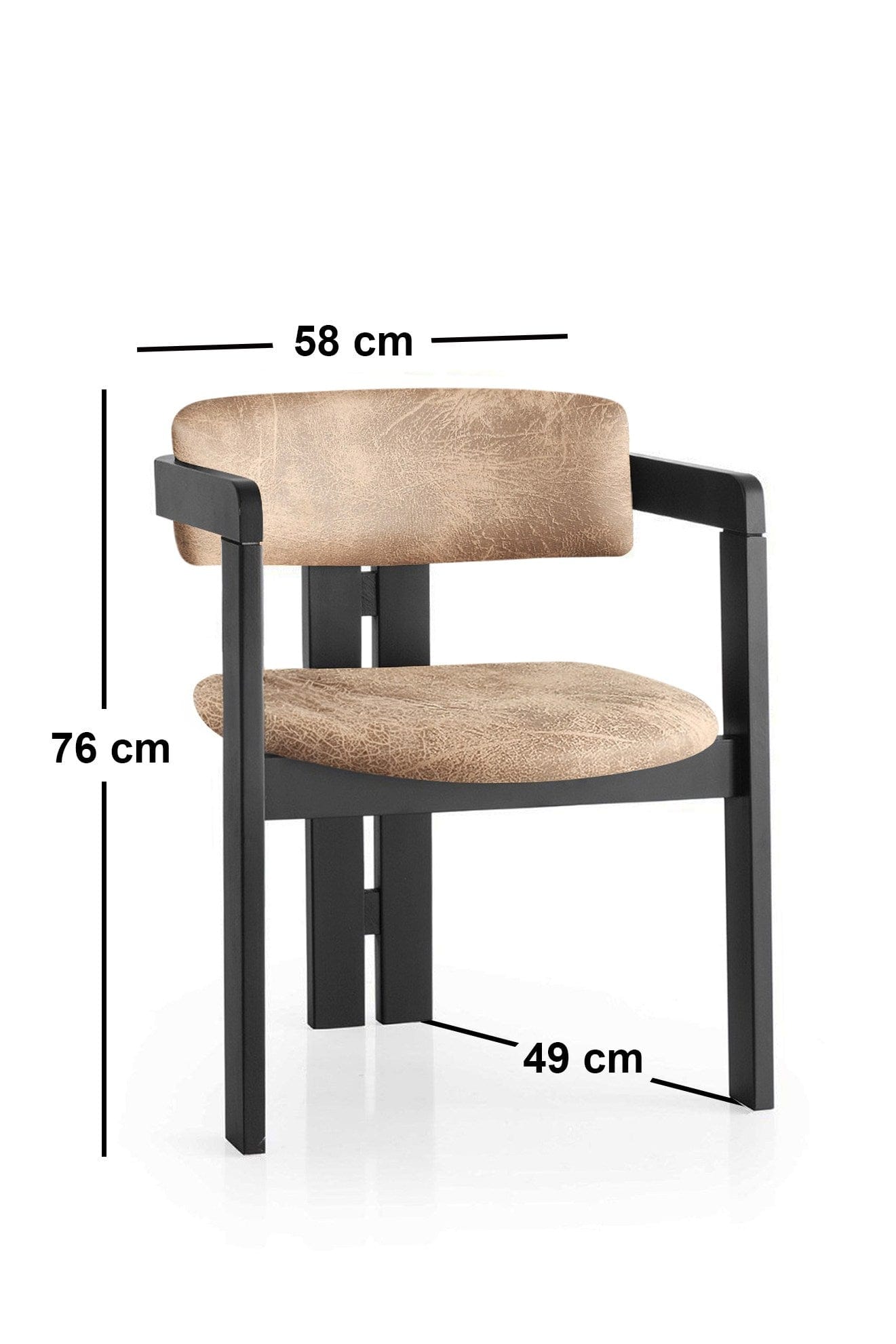 Scaun din lemn, tapitat cu stofa CO-024 Bej / Negru, l58xA49xH76 cm (3)