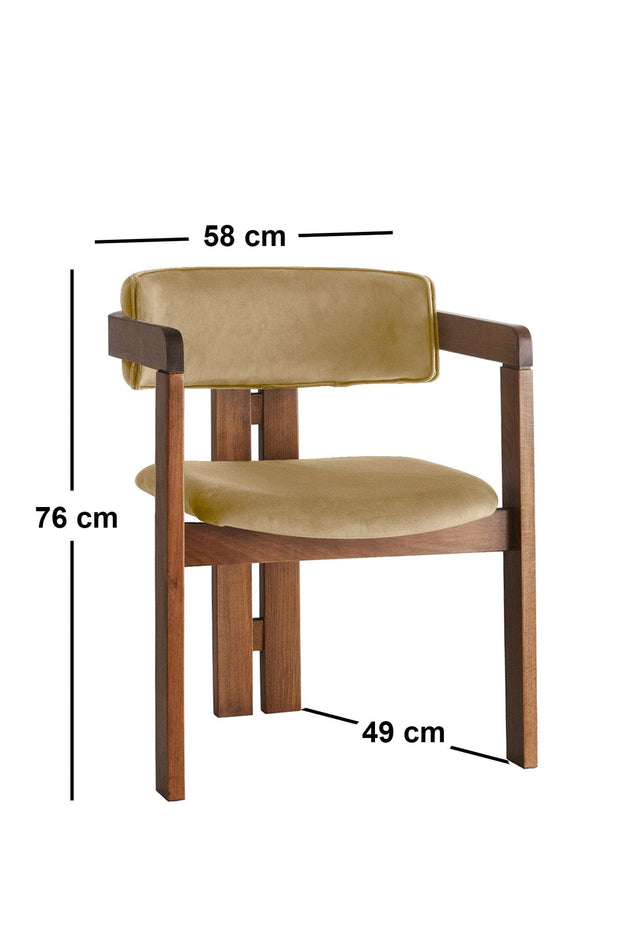 Scaun din lemn, tapitat cu stofa CO-027 Galben / Nuc, l58xA49xH76 cm (3)