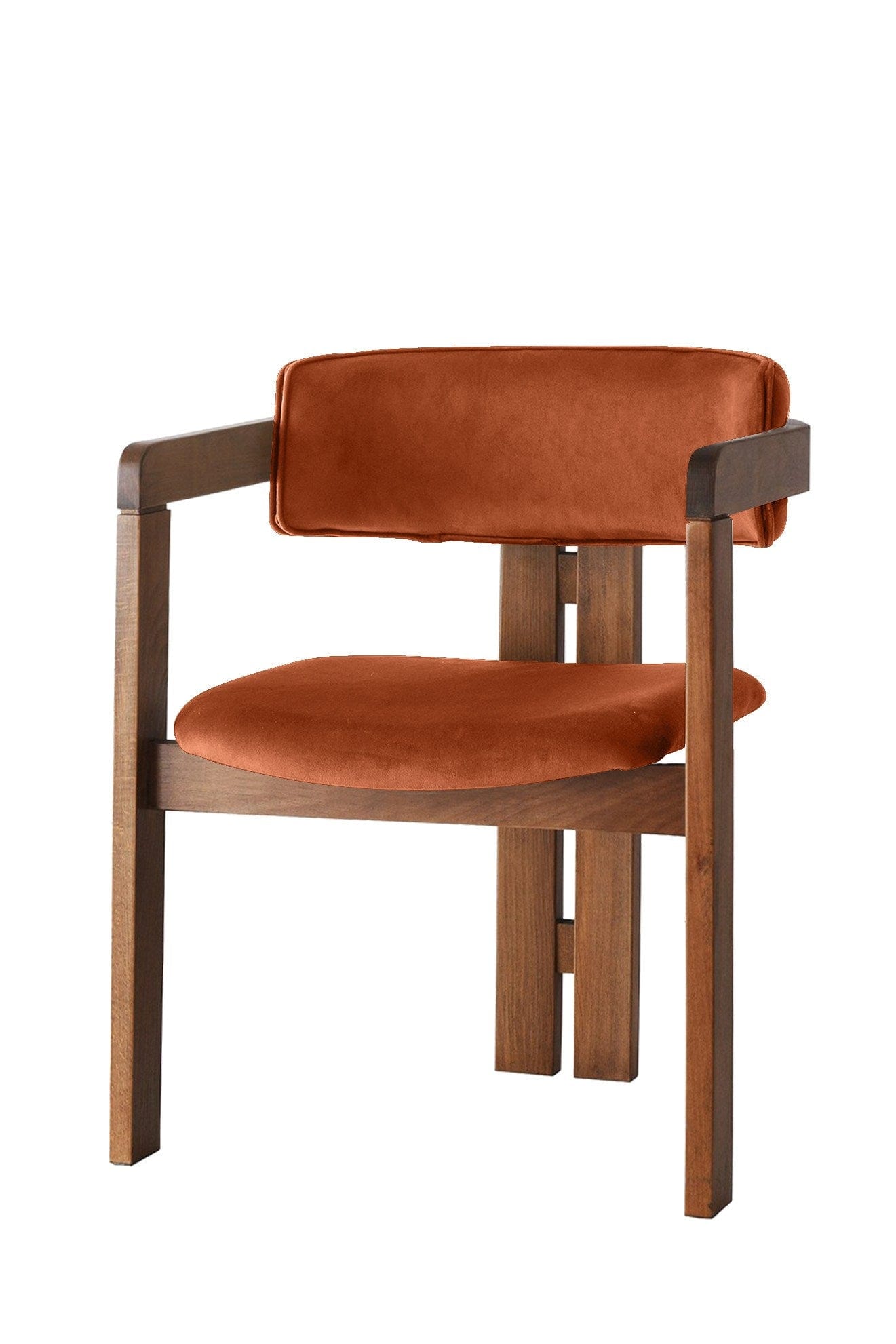 Scaun din lemn, tapitat cu stofa CO-028 Portocaliu / Nuc, l58xA49xH76 cm