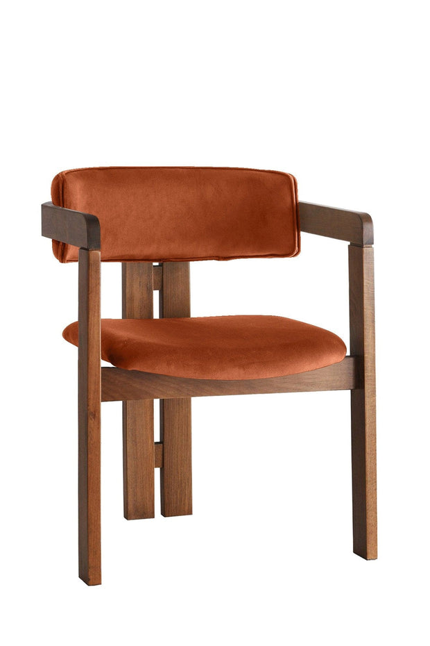 Scaun din lemn, tapitat cu stofa CO-028 Portocaliu / Nuc, l58xA49xH76 cm (1)
