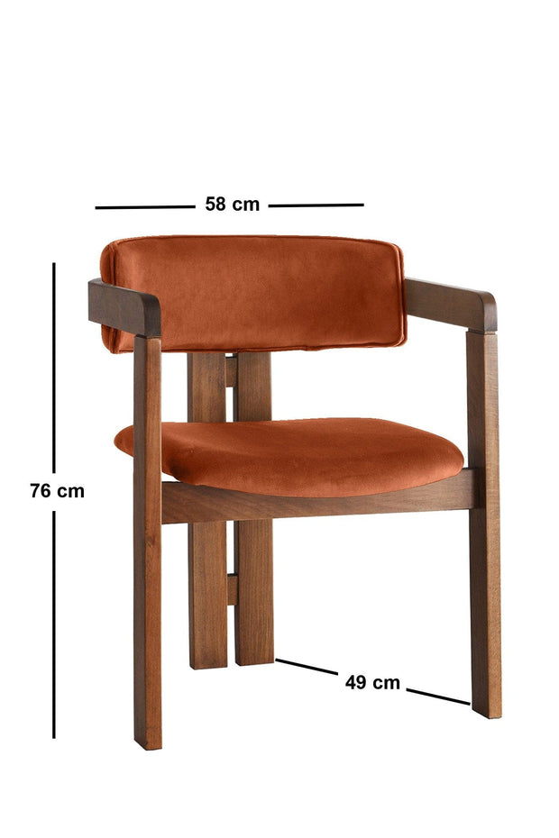 Scaun din lemn, tapitat cu stofa CO-028 Portocaliu / Nuc, l58xA49xH76 cm (3)