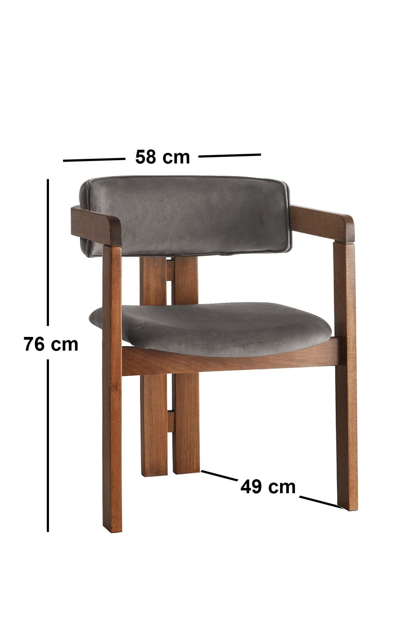 Scaun din lemn, tapitat cu stofa CO-029 Gri / Nuc, l58xA49xH76 cm (3)