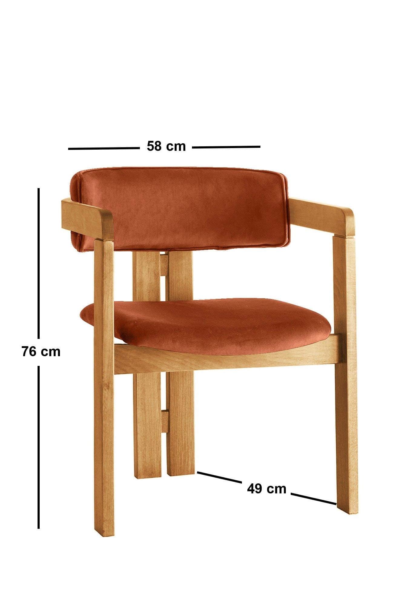 Scaun din lemn, tapitat cu stofa CO-037 Portocaliu / Stejar, l58xA49xH76 cm (3)