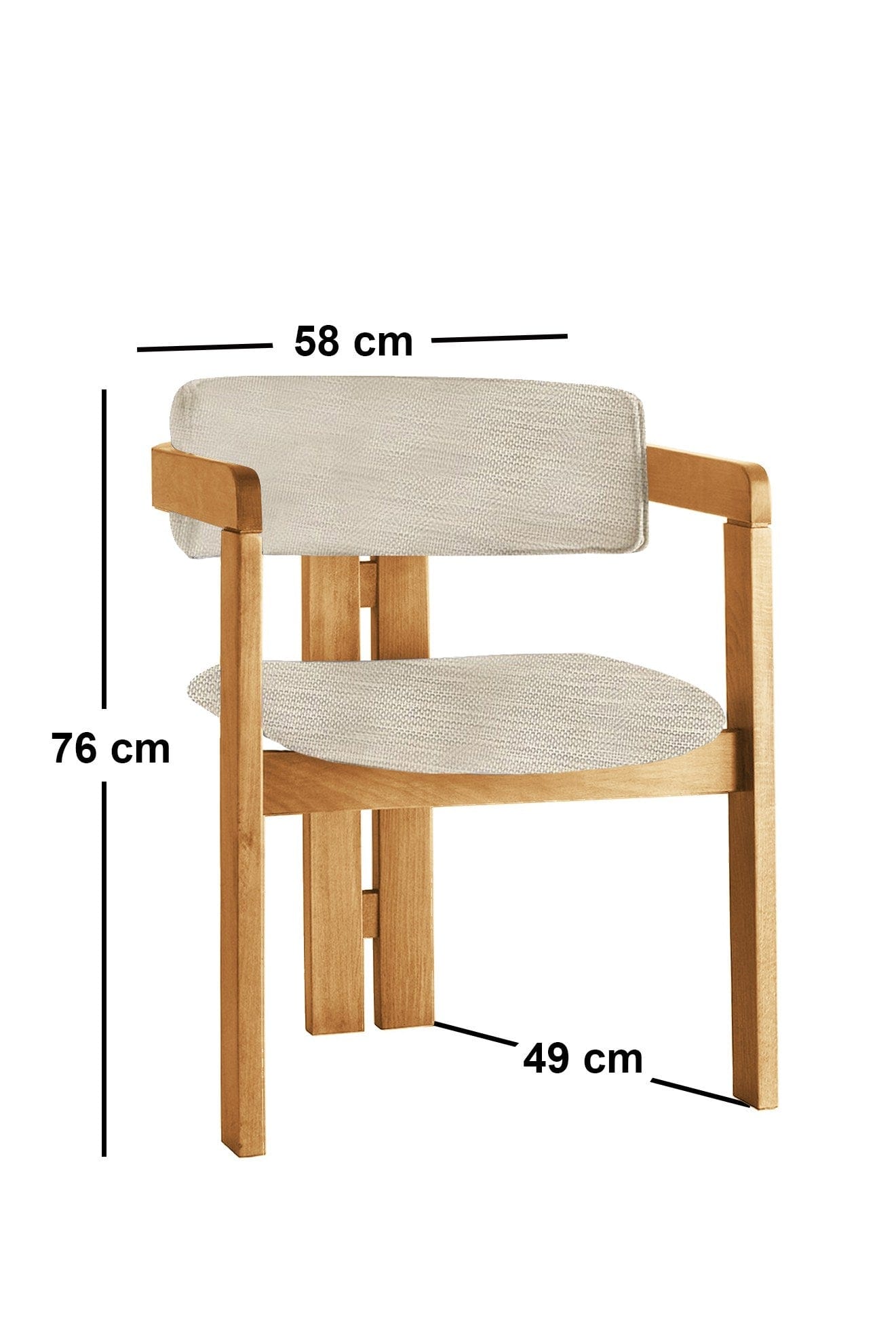 Scaun din lemn, tapitat cu stofa CO-046 Crem / Stejar, l58xA49xH76 cm (3)