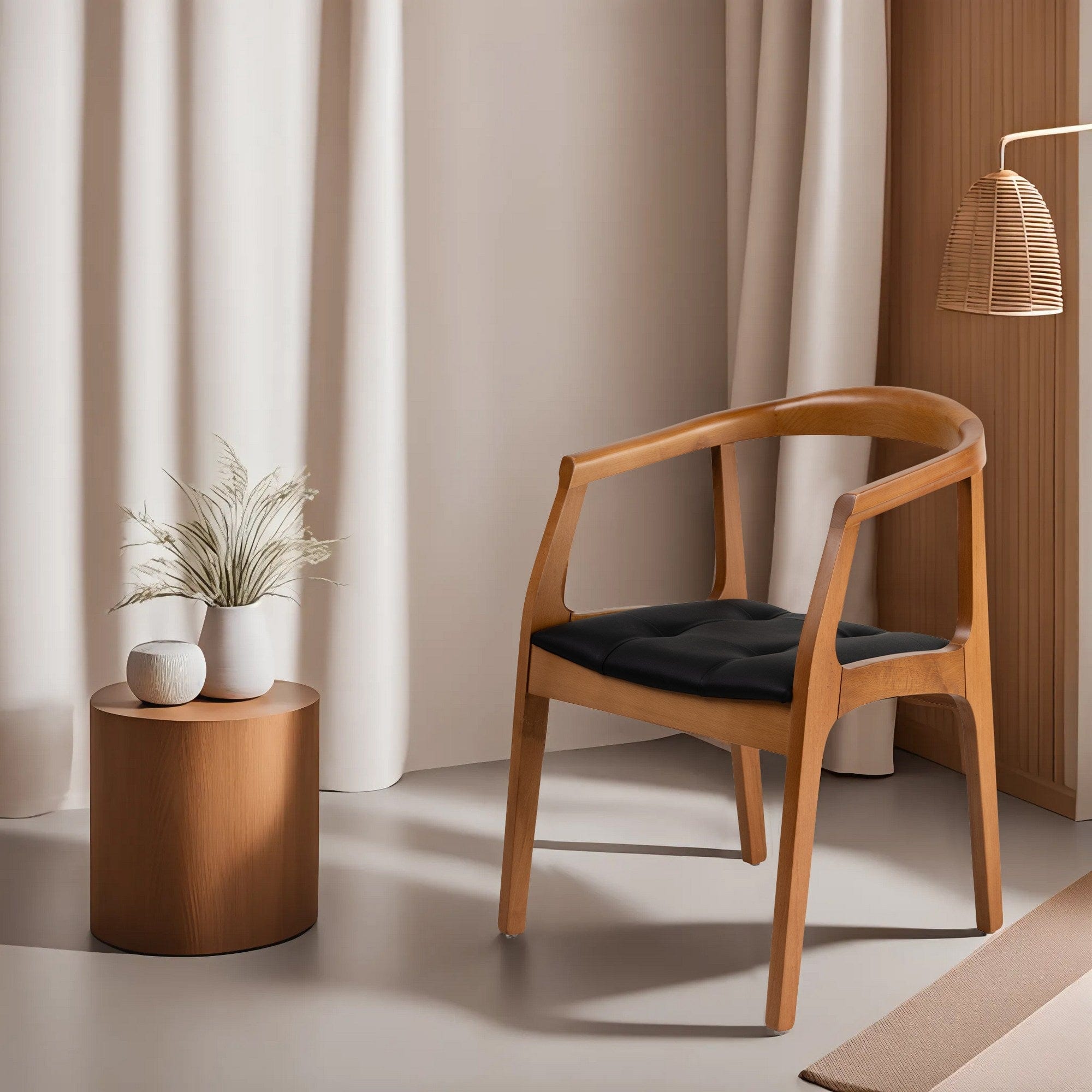 Scaun din lemn, tapitat cu stofa Mira Stejar / Negru, l53.5xA56.5xH75 cm (1)